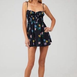 For Love and Lemons black floral tie mini dress
